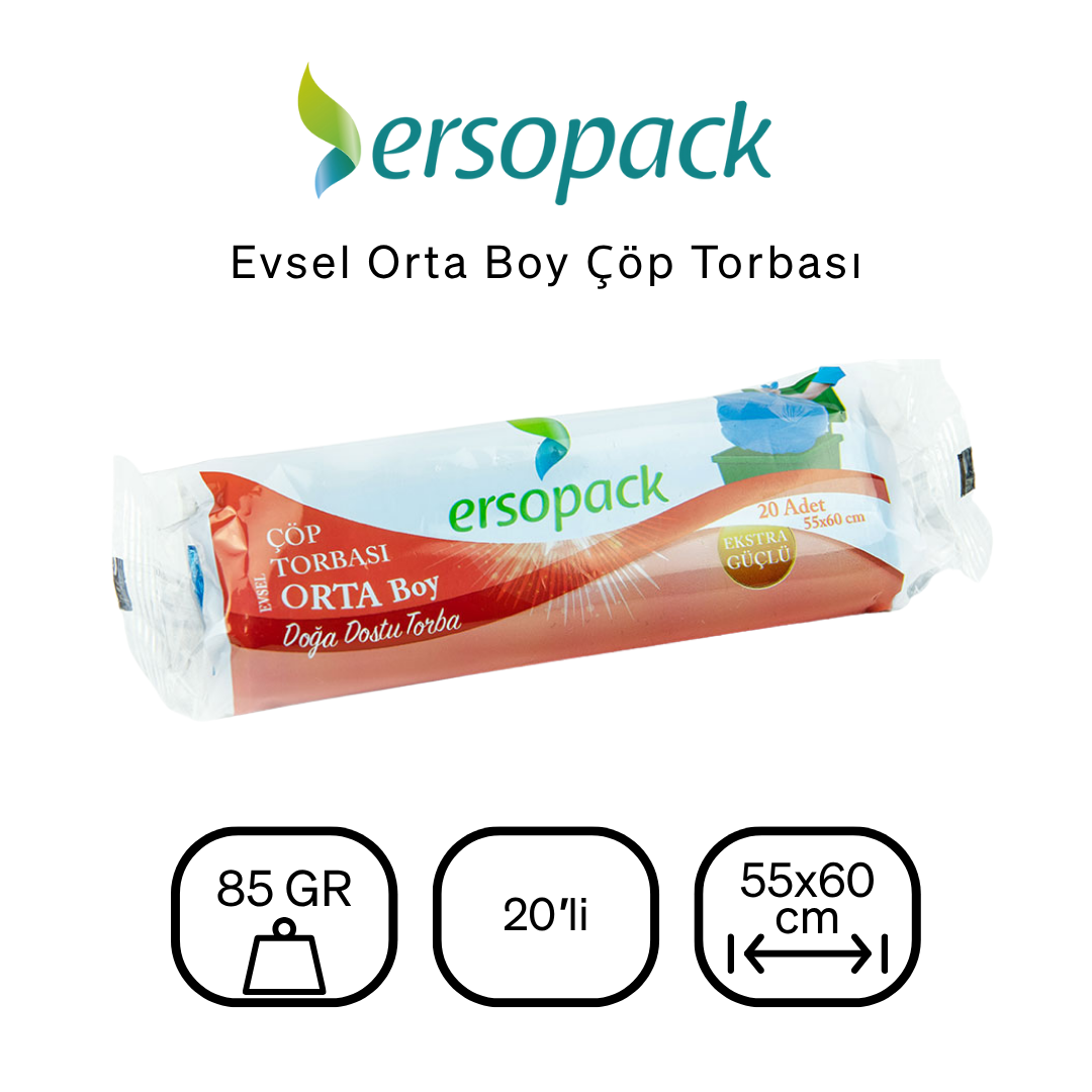 Ersopack Orta Boy 55x60 cm Çöp Torbası 6 Rulo